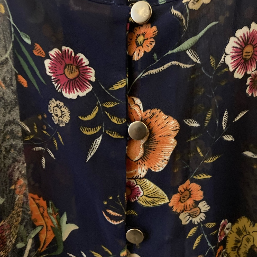 Navy floral boho tank, sheer, chiffon